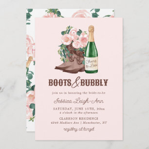 Boots & Bubbly Floral Champagne Bridal Shower Invitation