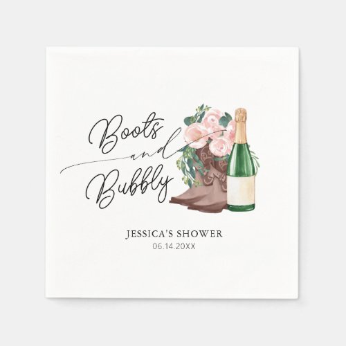 Boots  Bubbly Floral Champagne Bridal Shower Napkins