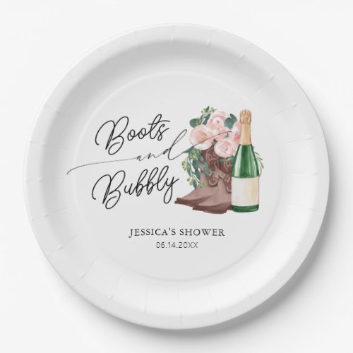 Boots  Bubbly Floral Champagne Bridal Shower Paper Plates
