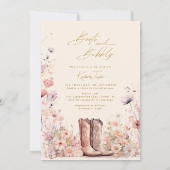 Boots & Bubbly Floral Cowgirl Bridal Shower Invitation by rusticwedding at Zazzle