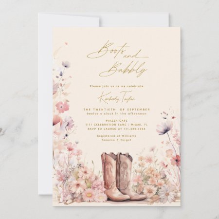 Boots & Bubbly Floral Cowgirl Bridal Shower Invitation
