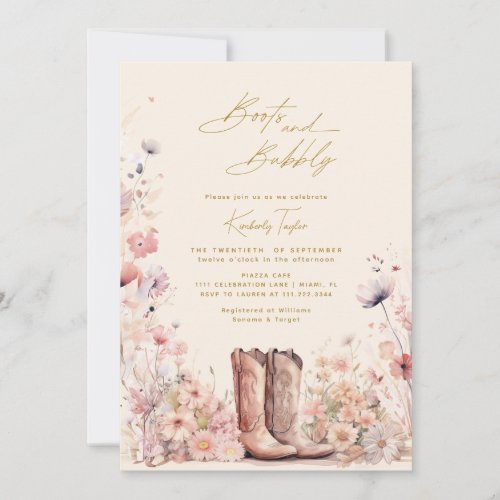 Boots  Bubbly Floral Cowgirl Bridal Shower Invitation