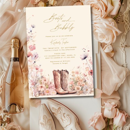 Boots  Bubbly Floral Cowgirl Bridal Shower Invitation