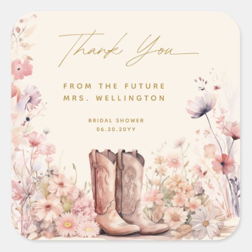 Boots  Bubbly Floral Cowgirl Bridal Shower Square Sticker