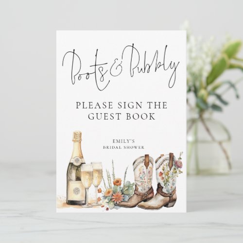 Boots Bubbly Guest Book Bridal Shower Sign Card