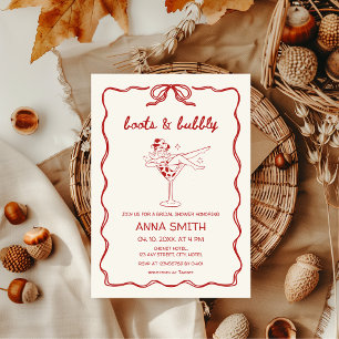 Boots & Bubbly Hand-drawn Rodeo Red Bridal Shower Invitation