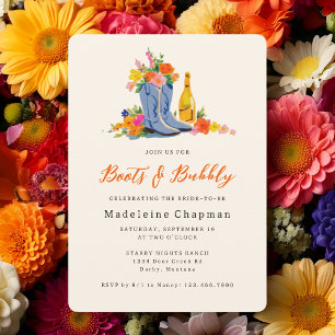 Boots & Bubbly Modern Cute Floral Bridal Shower Invitation