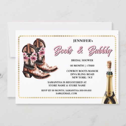Boots bubbly pink gold cowgirl boots floral chic invitation