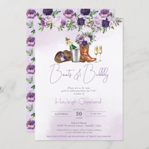 Boots Bubbly Rustic Country Western Bridal Shower Invitation