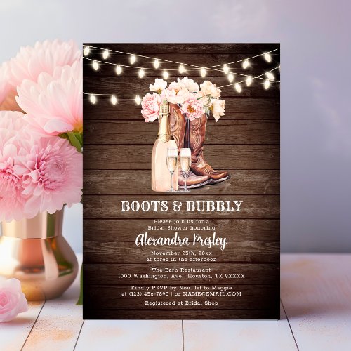 Boots  Bubbly Rustic Cowgirl Floral BRIDAL SHOWER Invitation