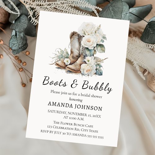 Boots  Bubbly Rustic Floral Bridal Shower Invitation