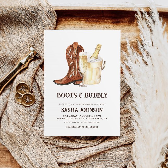 Boots & Bubbly Rustic Western Bridal Shower Invitation (Creator Uploaded)