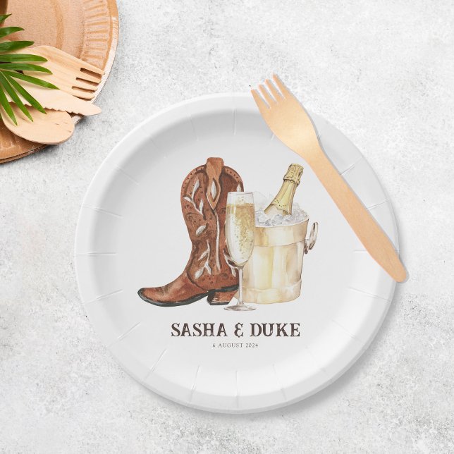 Boots & Bubbly Rustic Western Bridal Shower Paper Plates (Creator Uploaded)