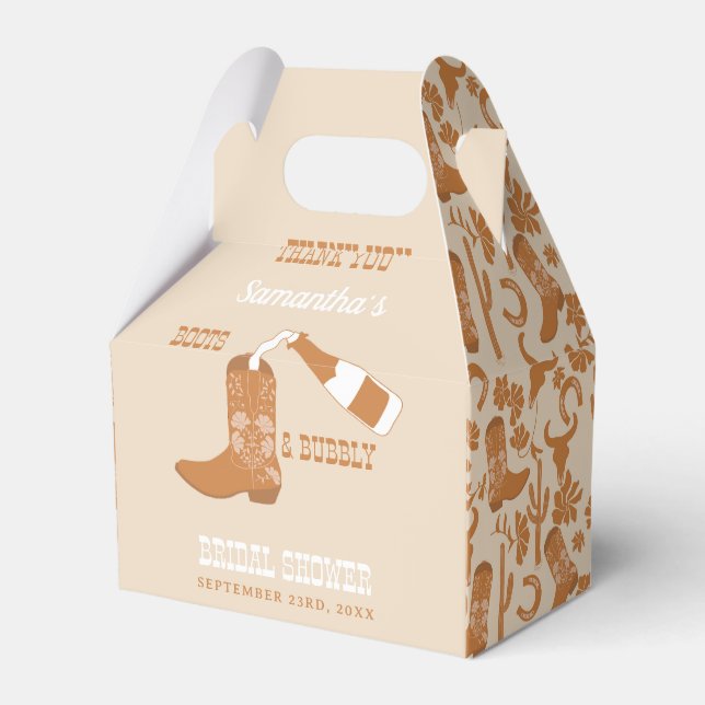 Boots Bubbly Rustic Western Country Bridal Shower  Favor Boxes (Front Side)