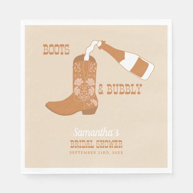 Boots Bubbly Rustic Western Country Bridal Shower Napkins (Front)
