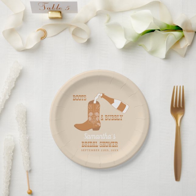 Boots Bubbly Rustic Western Country Bridal Shower Paper Plates (Wedding)