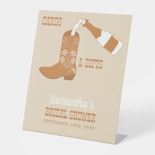 Boots Bubbly Rustic Western Country Bridal Shower Pedestal Sign (Front)