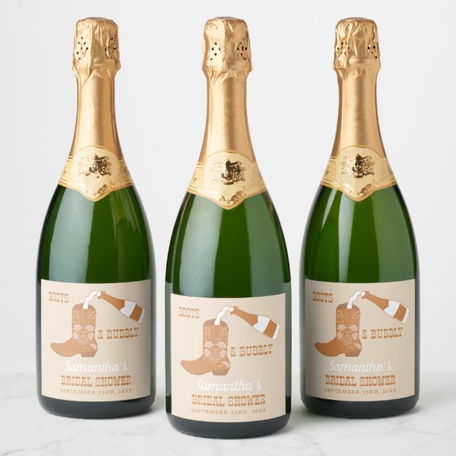 Boots Bubbly Rustic Western Country Bridal Shower Sparkling Wine Label (Bottles)