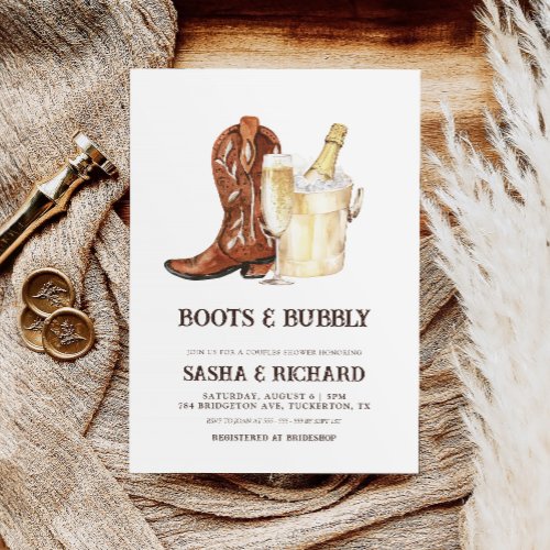 Boots  Bubbly Rustic Western Couples Shower Invitation