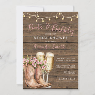 Boots & Bubbly Rustic Western Cowgirl Champagne  Invitation