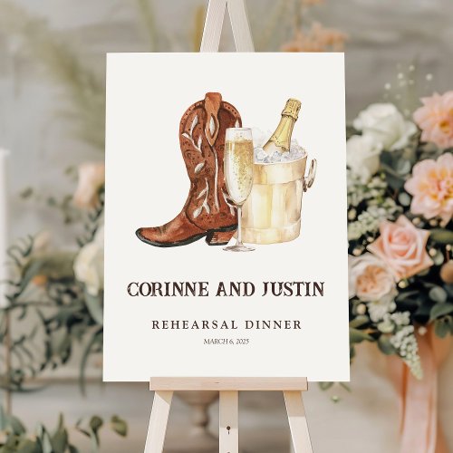 Boots Bubbly Rustic Western Rehearsal Dinner Sign