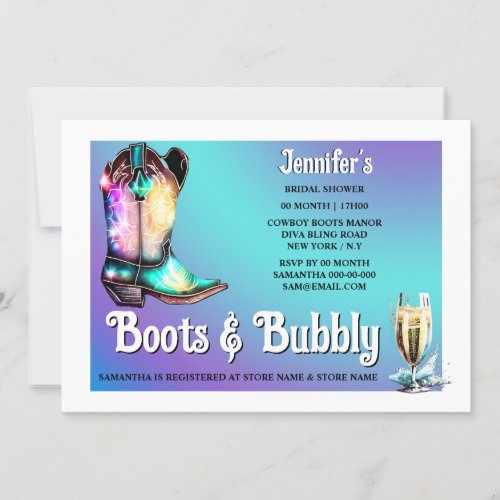 Boots bubbly  shiny cowgirl boot glass bubbly invitation