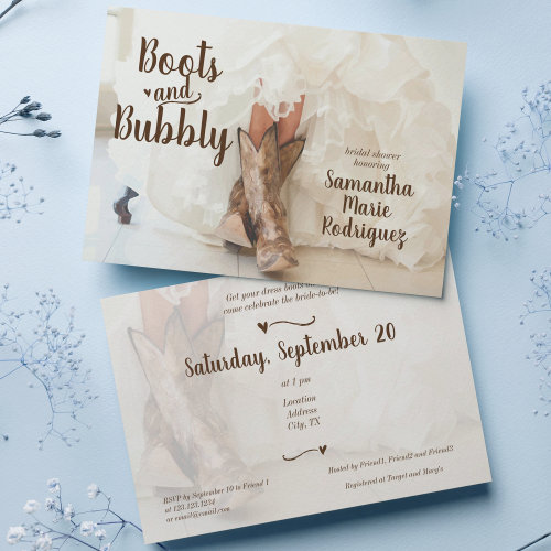 Boots & Bubbly Texas Bride in Boots Bridal Shower Invitation