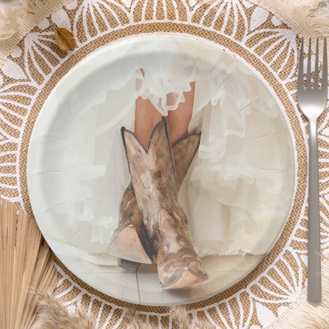 Boots & Bubbly Texas Bride in Boots Bridal Shower Paper Plates (Creator Uploaded)