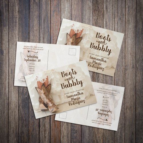 Boots  Bubbly Texas Bride in Boots Bridal Shower Postcard