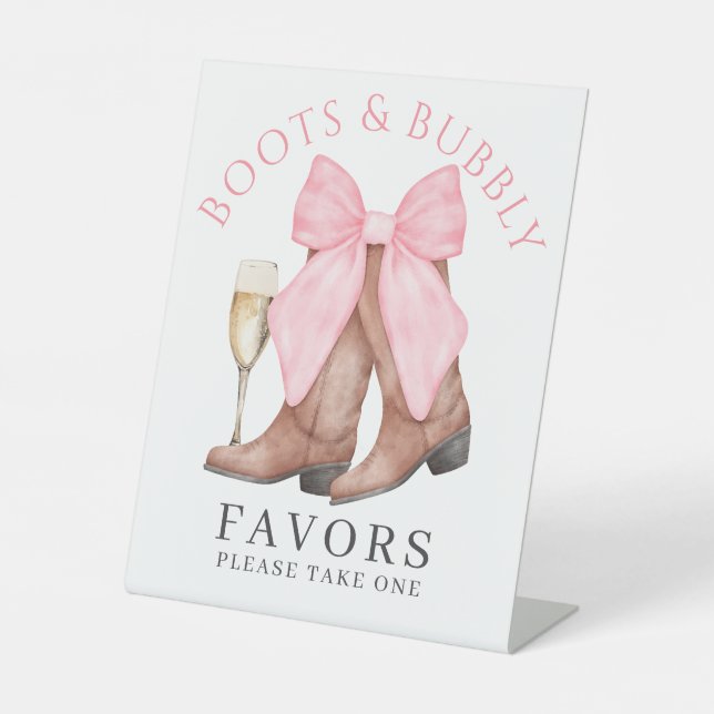 Boots Bubbly Western Bridal Shower Favor  Pedestal Sign (Front)