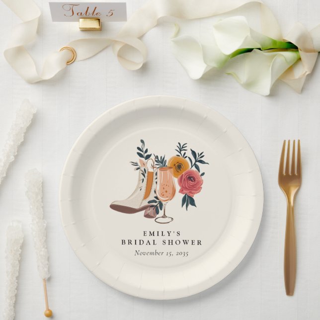 Boots & Bubbly Western Bridal Shower Paper Plates (Wedding)
