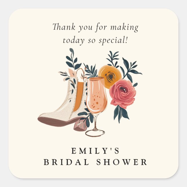 Boots & Bubbly Western Bridal Shower Square Sticker (Front)
