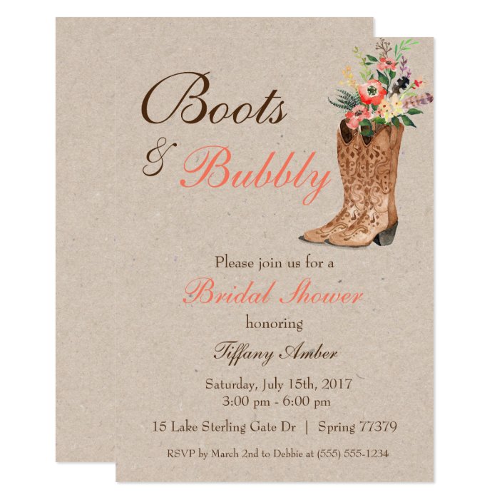 Boots & Bubbly Western Country Bridal Shower Invitation | Zazzle.com