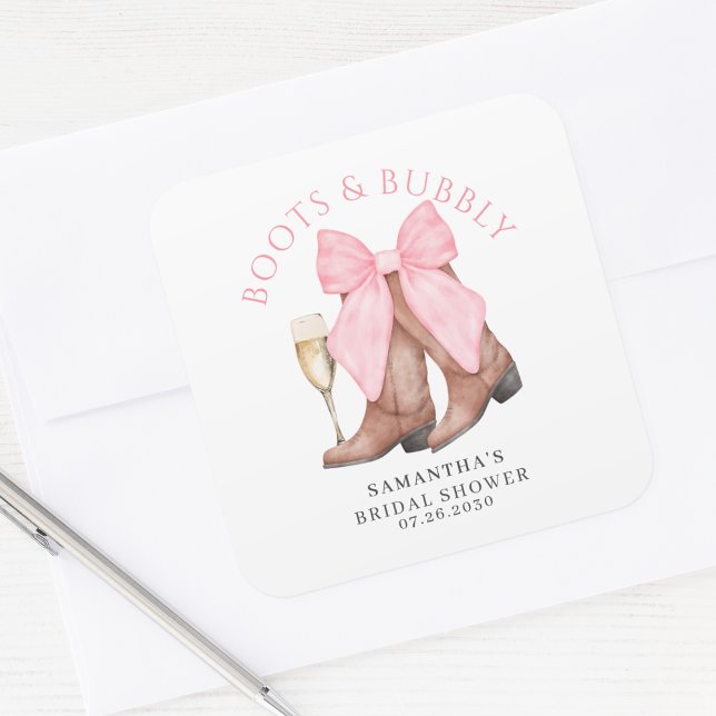 Boots Bubbly Western Country Bridal Shower  Square Sticker (Creator Uploaded)