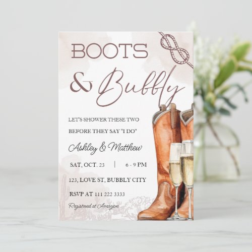 Boots  Bubbly Western Couple Coed Bridal Shower Invitation