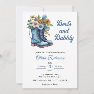 Boots & Bubbly Western Cowgirl Blue Bridal Shower Invitation