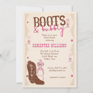 Boots & Bubbly Western Cowgirl Bridal Shower  Invitation