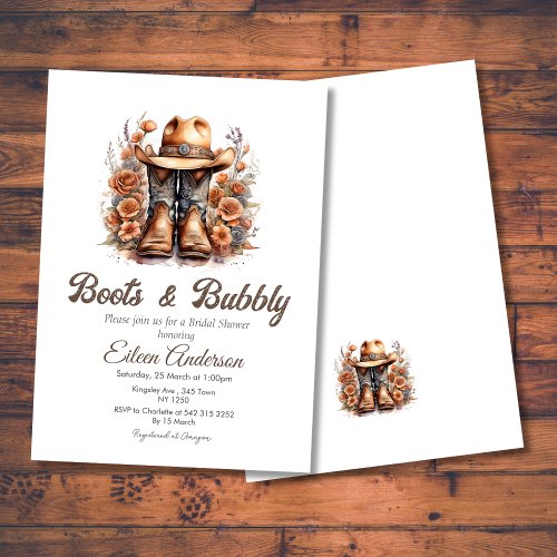 Boots  Bubbly Western Cowgirl  Bridal Shower Invitation
