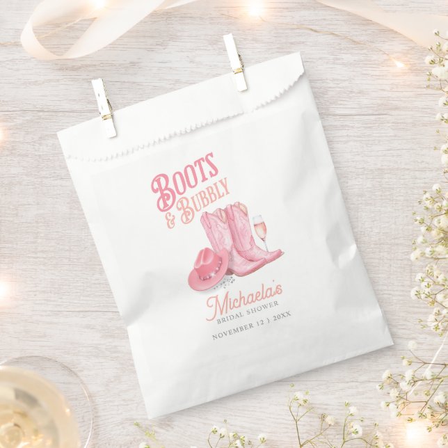 Boots & Bubbly Western Cowgirl Pink Bridal Shower Favor Bag (Clipped)