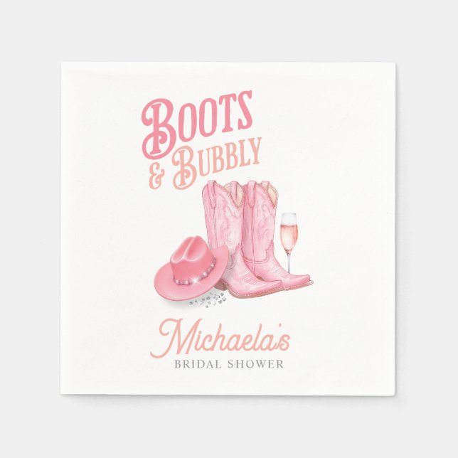 Boots & Bubbly Western Cowgirl Pink Bridal Shower Napkins (Front)