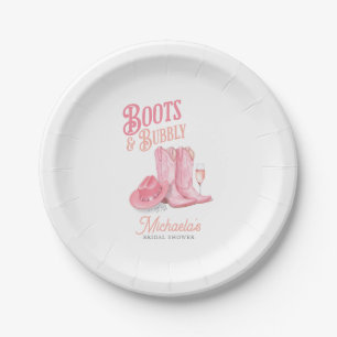 Boots & Bubbly Western Cowgirl Pink Bridal Shower Paper Plates