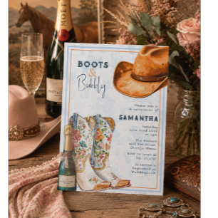 Boots & Bubbly Western Toile Bridal Shower Invitation
