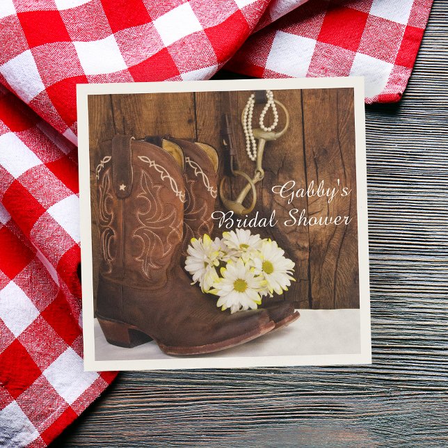 Boots, Daisies and Horse Bit Western Bridal Shower Paper Napkins (Creator Uploaded)