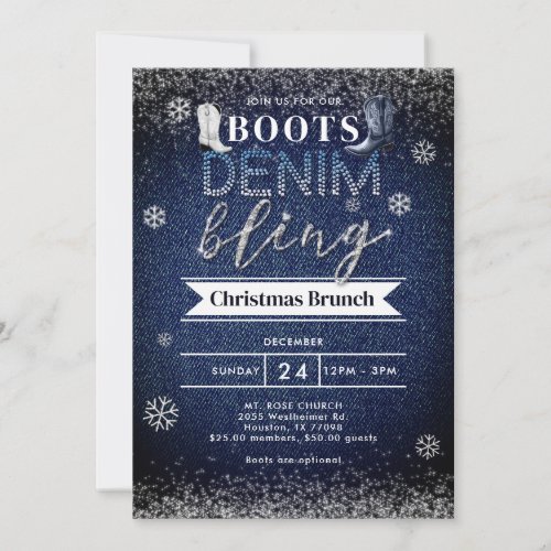 Boots Denim Bling Snow Christmas Church Party Invitation