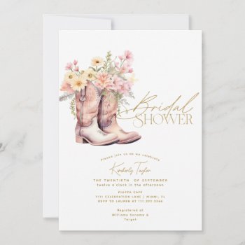 Boots Floral Flowers Floral Cowgirl Bridal Shower Invitation by rusticwedding at Zazzle