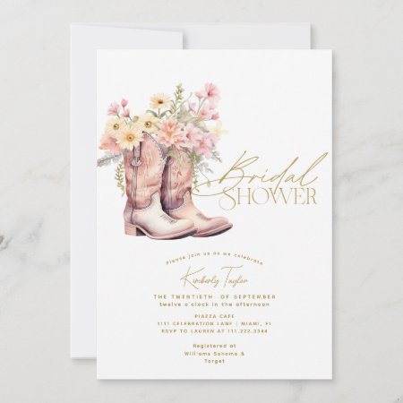 Boots Floral Flowers Floral Cowgirl Bridal Shower Invitation