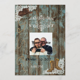 Boots & Lace Distressed Wood Save The Date