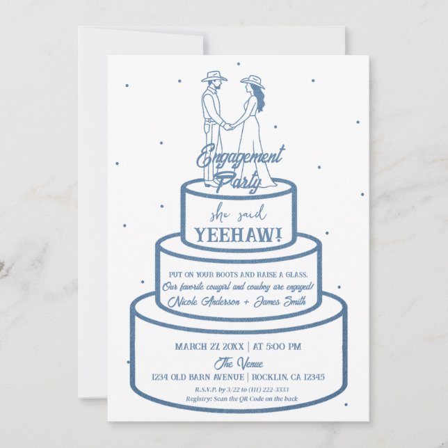 Boots Love & Buttercream Denim Western Engagement  Invitation (Front)
