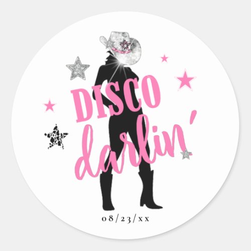 Boots n Bling Bachelorette Disco Darlin ID925  Classic Round Sticker