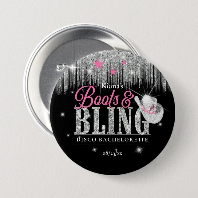 Boots 'n Bling Disco Bachelorette ID925 Button (Front & Back)